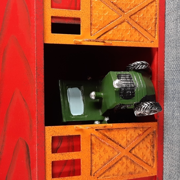 Fairy Garden Barn Tractor Set Metal Resin Indoor Outdoor Imagination Playtime - Picture 3 of 16